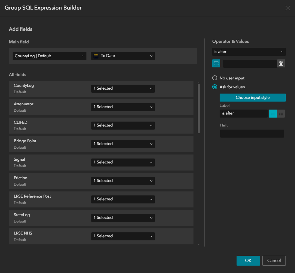 Use the Group SQL Expression Builder to build an expression that includes the is after operator Use the Group SQL Expression Builder to build an expression that includes the is after operator